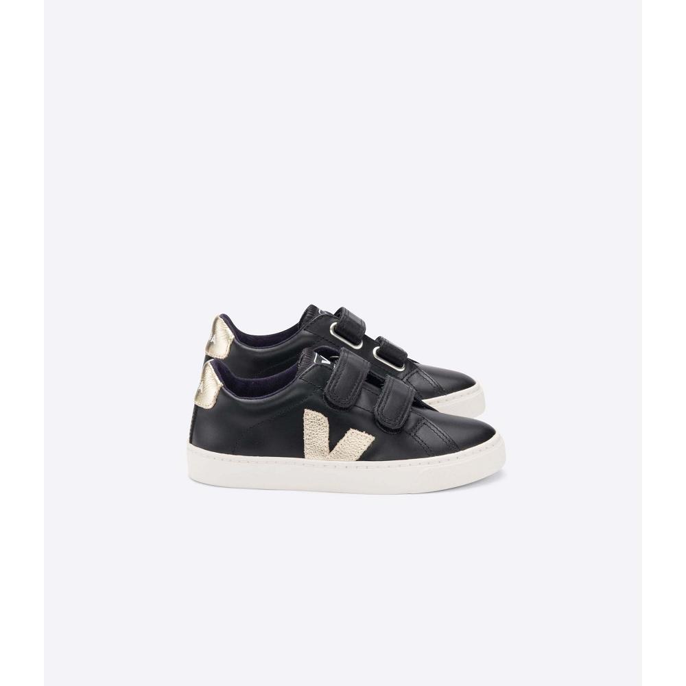 Veja ESPLAR LEATHER Kids\' Sneakers Black/Gold | CA 812UZG